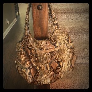 Brown and black alligator printed tote